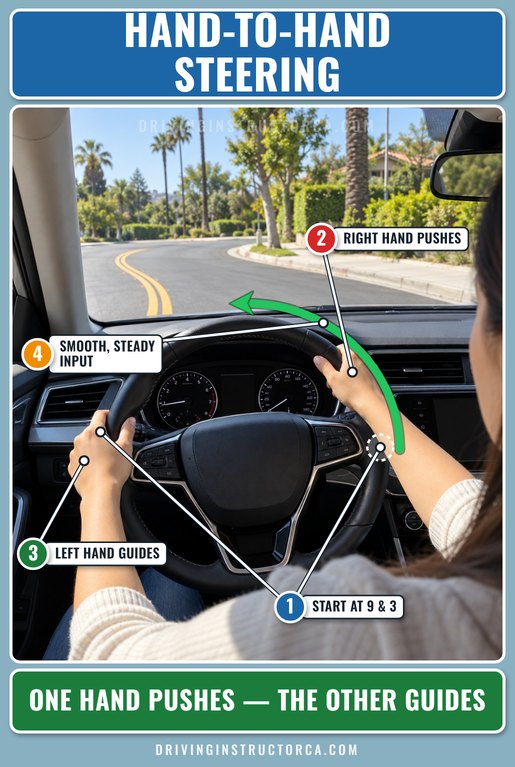 how to turn properly when driving with hand-to-hand steering