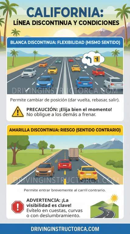 líneas continuas y discontinuas en California