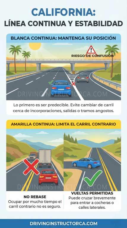 líneas continuas y discontinuas en California