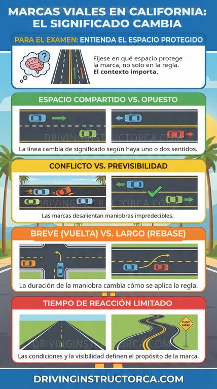 Por qué las preguntas sobre demarcaciones del pavimento confunden en el examen del DMV
