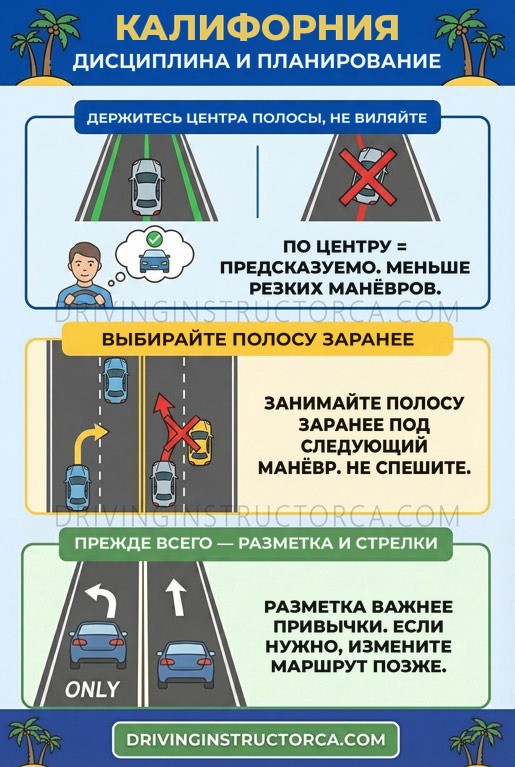 правила использования полос в Калифорнии