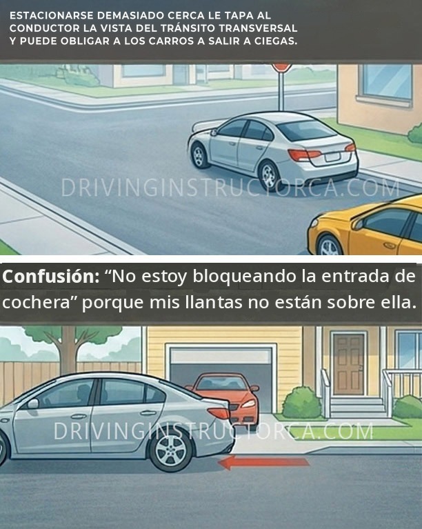 Estacionarse demasiado cerca de una entrada de cochera impide que los conductores vean el tránsito transversal