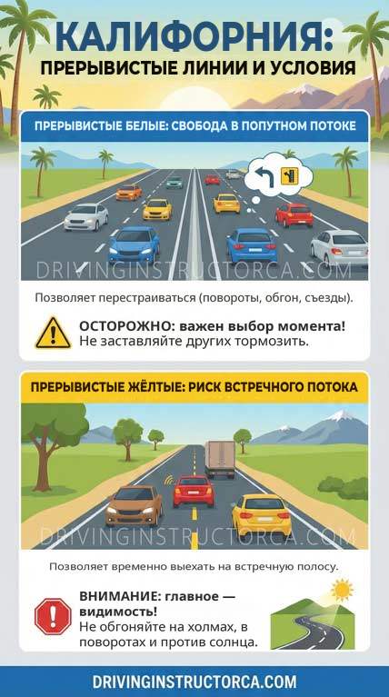 сплошные и прерывистые линии в Калифорнии