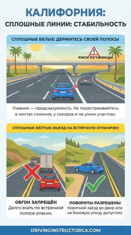 сплошные и прерывистые линии в Калифорнии